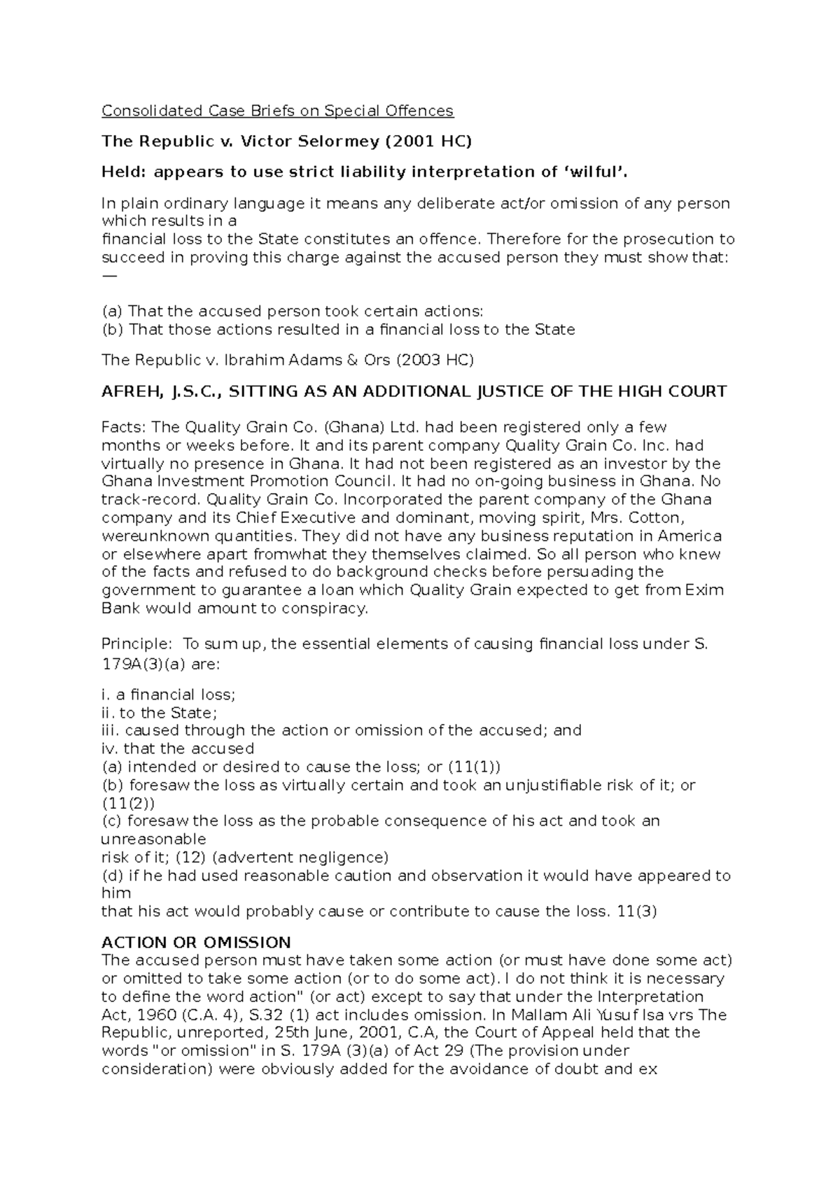 Consolidated Case Briefs on Special Offences Victor Selormey (2001 HC