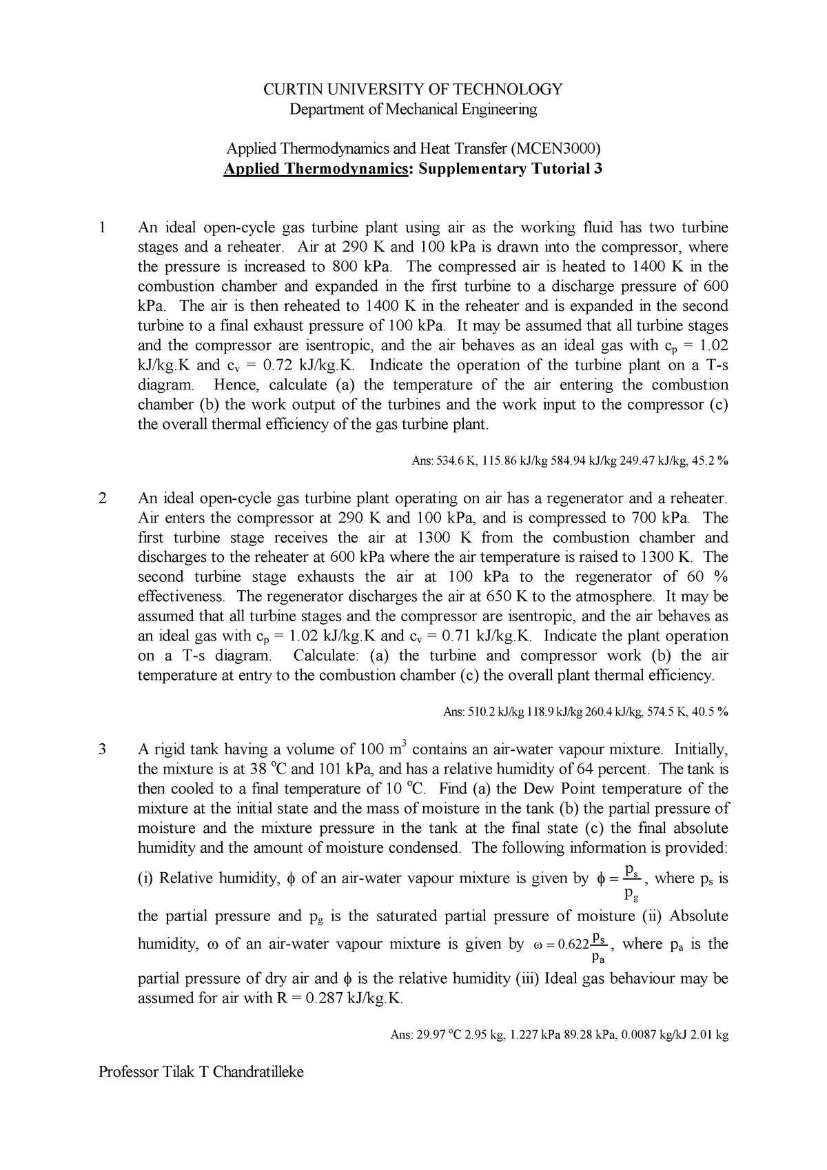 TH SUP TUT3 - Applied Thermodynamics And Heat Transfer Tutorials 3rd ...