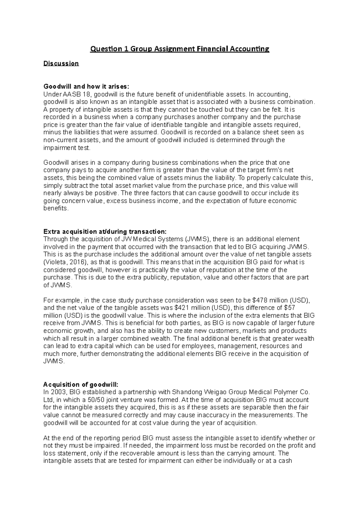 Question 1 Group Assignment Financial Accounting - Question 1 Group ...