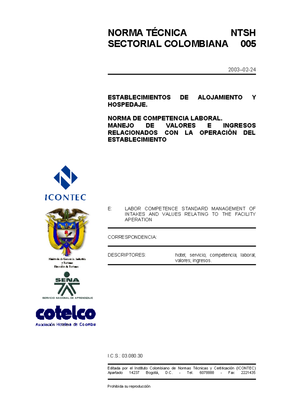 Documento Anexo 5 ntsh005 - NORMA TÉCNICA NTSH SECTORIAL COLOMBIANA 005 ...