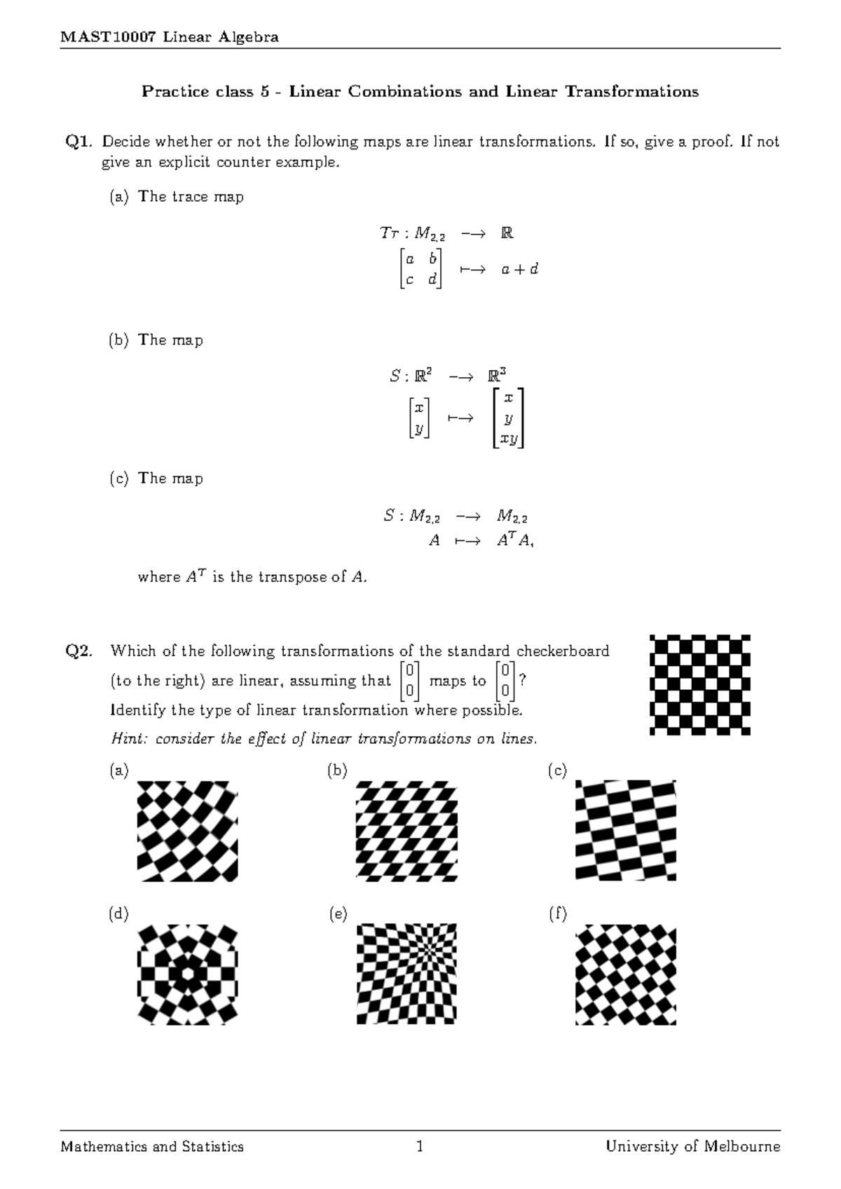 Tute5Questions 2023S1 - MAST10007 Linear Algebra Practice class 5 ...