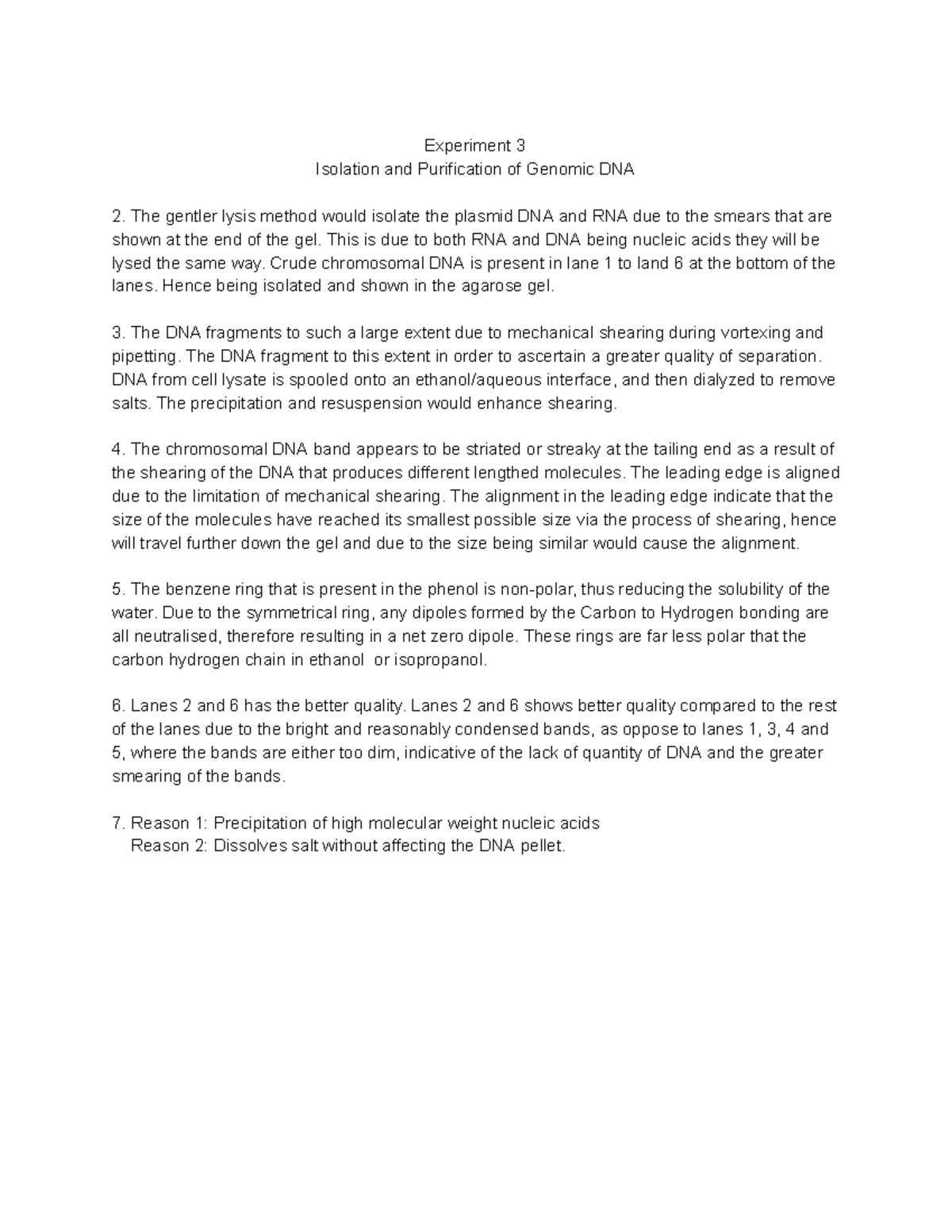 Experiment 3 - Model answers for practical report 3 for Molecular ...