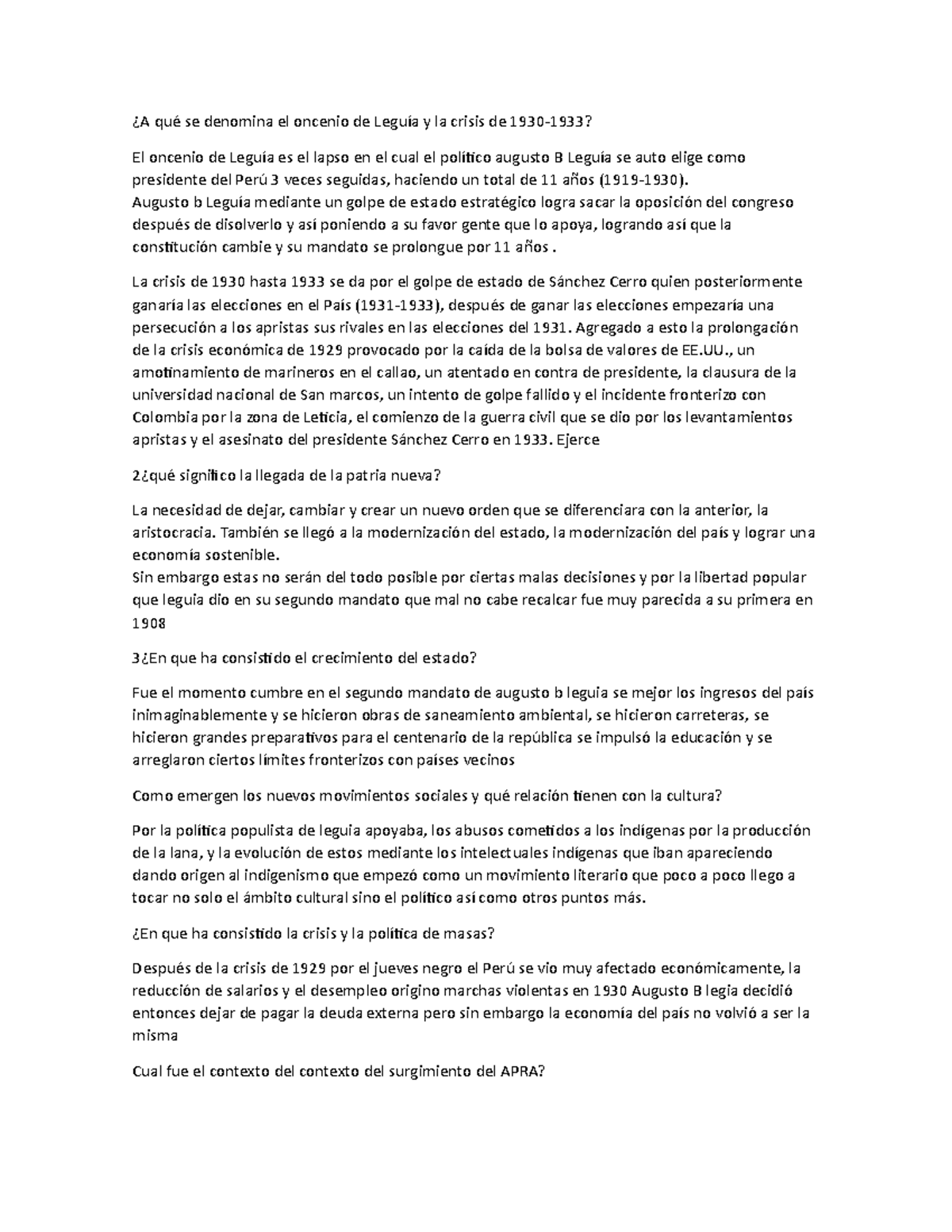 A Qué Se Denomina El Oncenio De Leguía Y La Crisis De 1930 - Augusto B ...