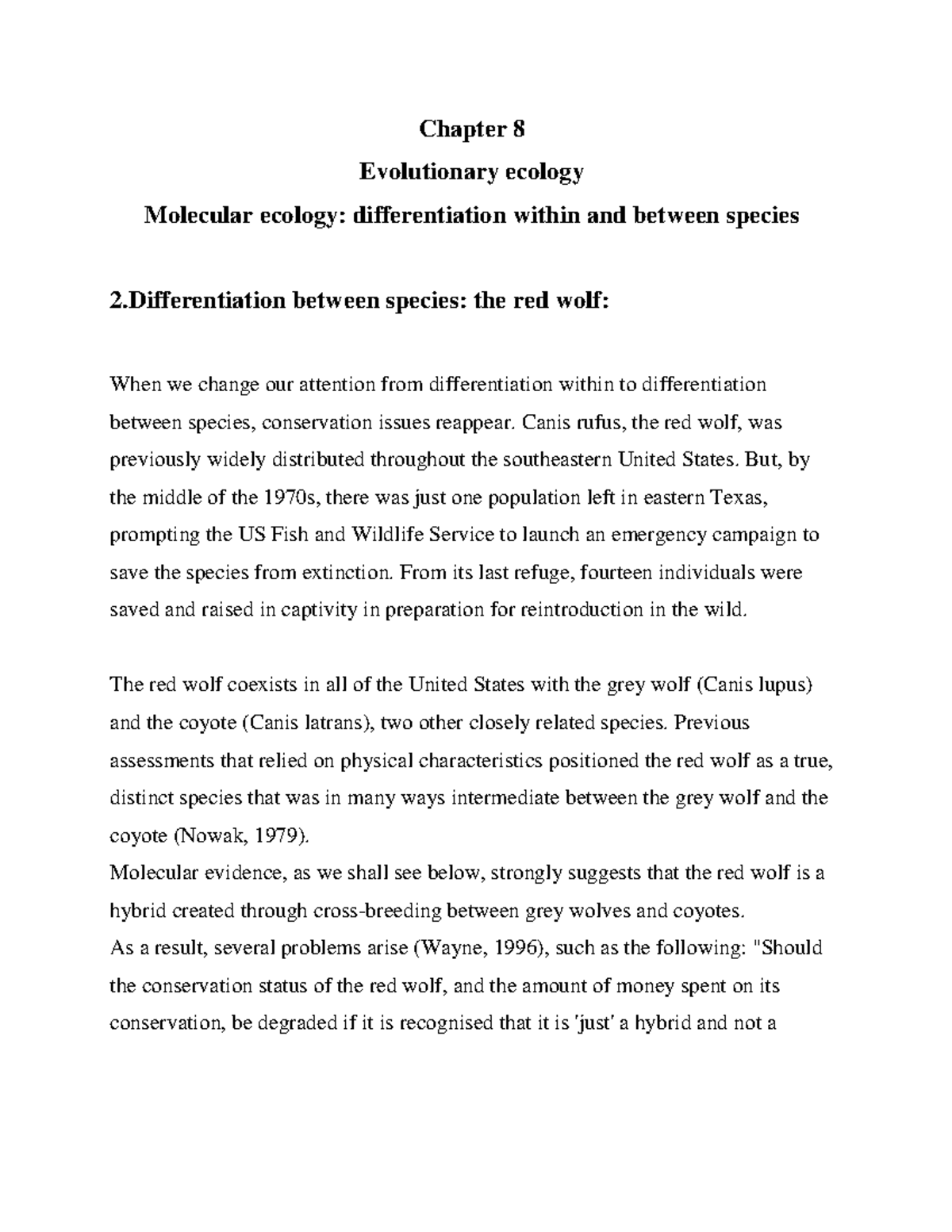 Ecology 63 Chapter 8 Evolutionary ecology Molecular ecology