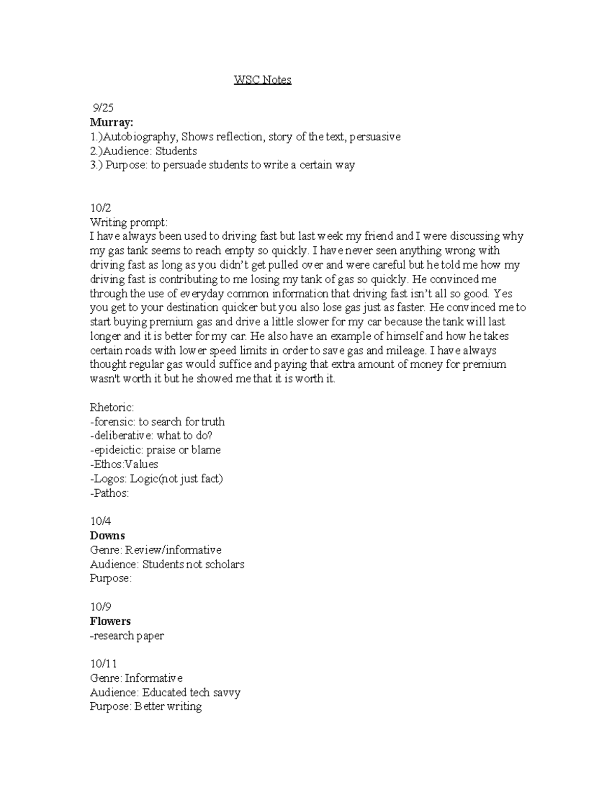 WSC Notes - WSC Notes 9/ Murray: 1.)Autobiography, Shows reflection ...