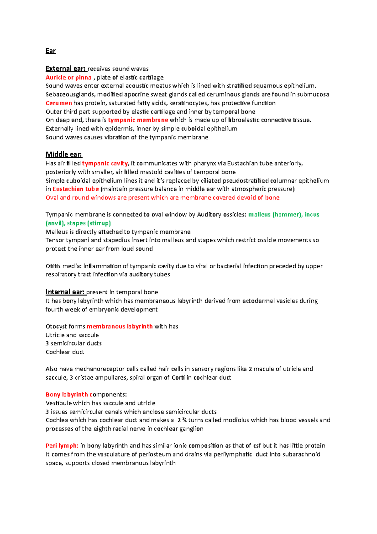 Ear - Brief summary on EAR - Ear External ear: receives sound waves ...