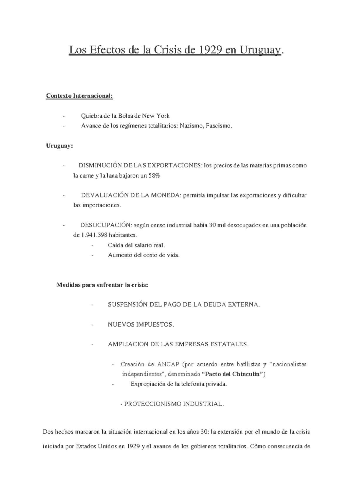 Consigna“Los Efectos de la Crisis de 1929 en Uruguay” - Los Efectos de ...