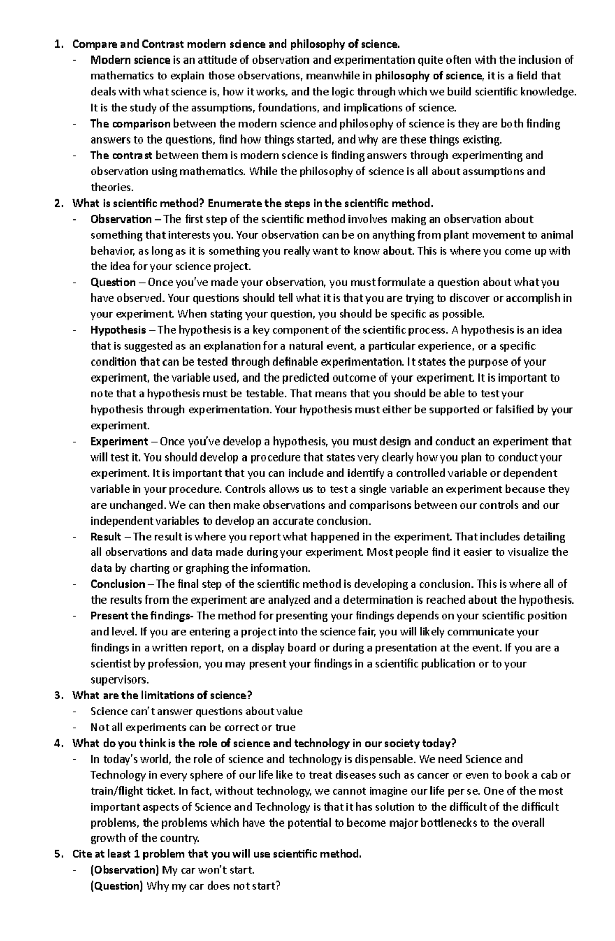 Compare and Contrast modern science and philosophy of science - Modern ...