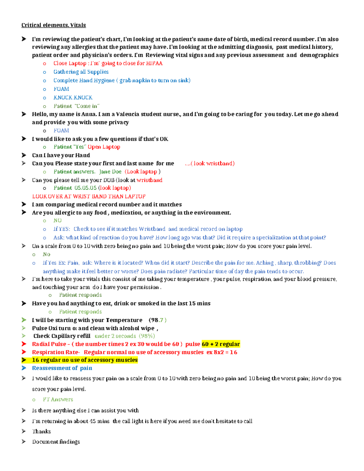 Vitals Critical elements - Critical elements. Vitals I’m reviewing the ...