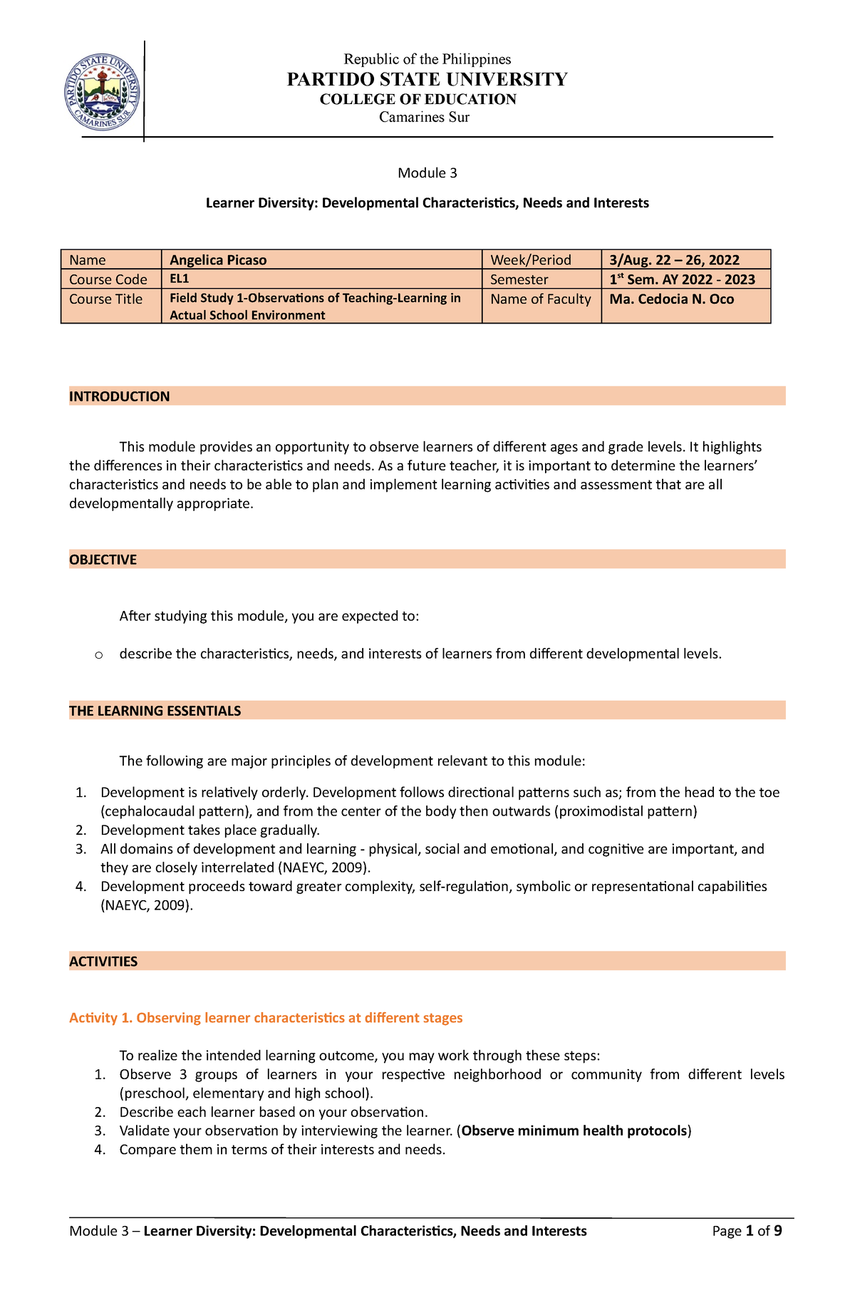 Module 3-EL1 - To know well - PARTIDO STATE UNIVERSITY COLLEGE OF ...