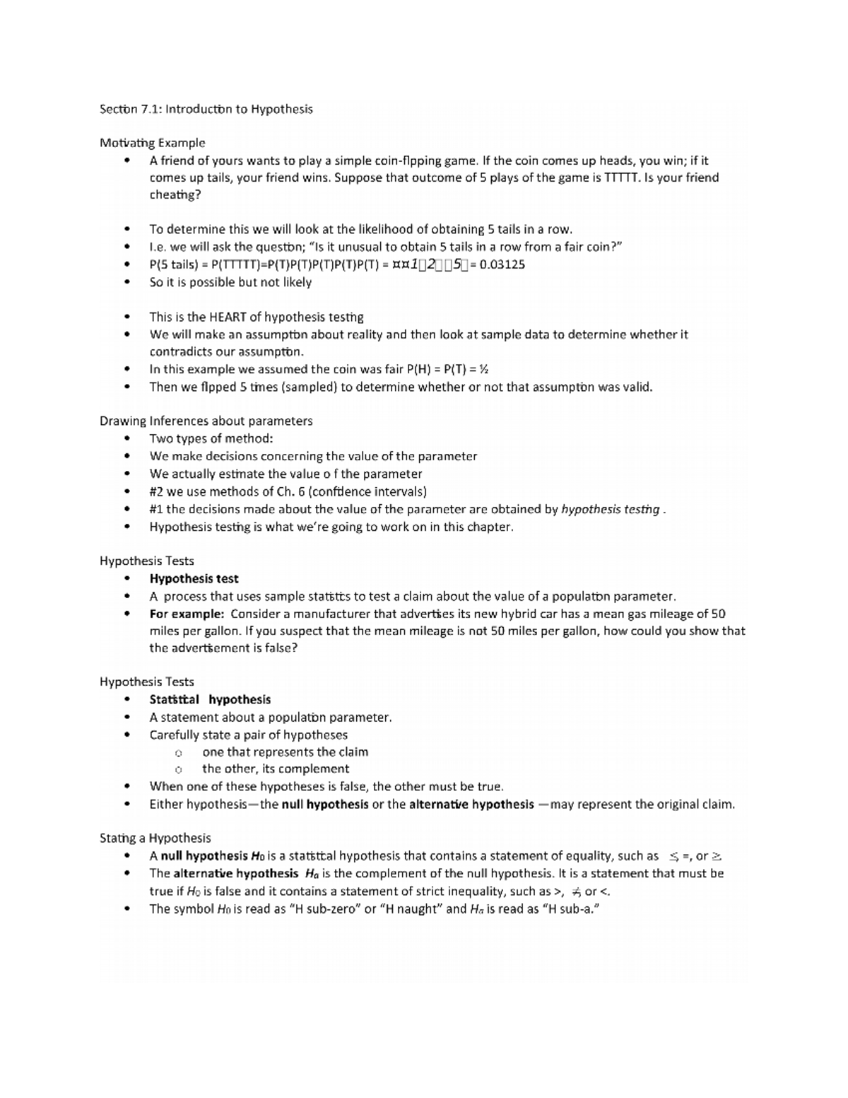 7.1.1 notes unit 3 - Section 7: Introduction to Hypothesis Motivating ...