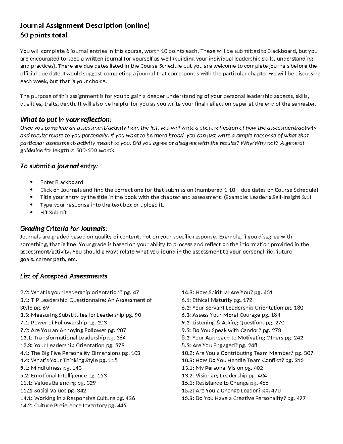 Journal Assignment Description OL - Journal Assignment Description ...