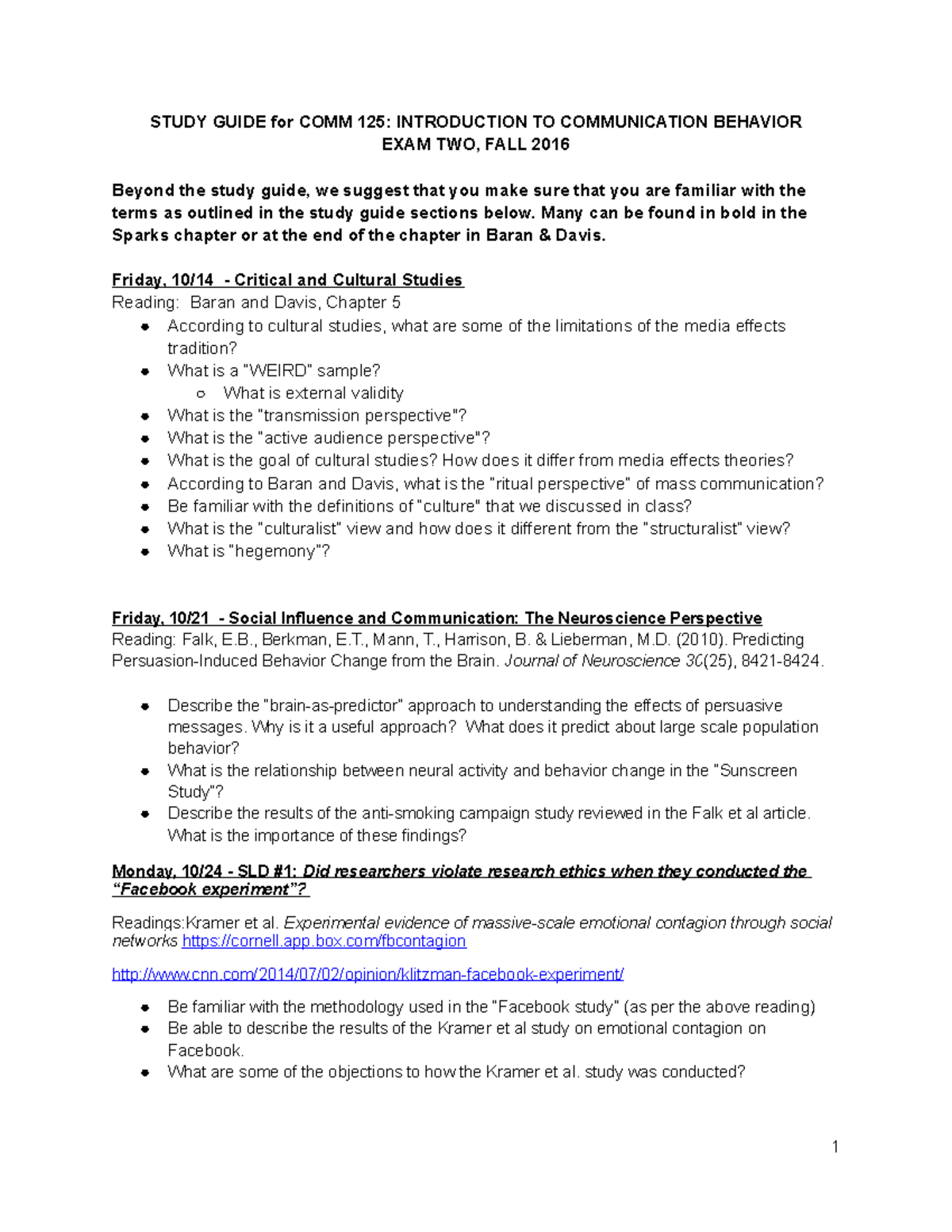 Exam 2 Study Guide - final 12-7-2016 - STUDY GUIDE for COMM 125 ...
