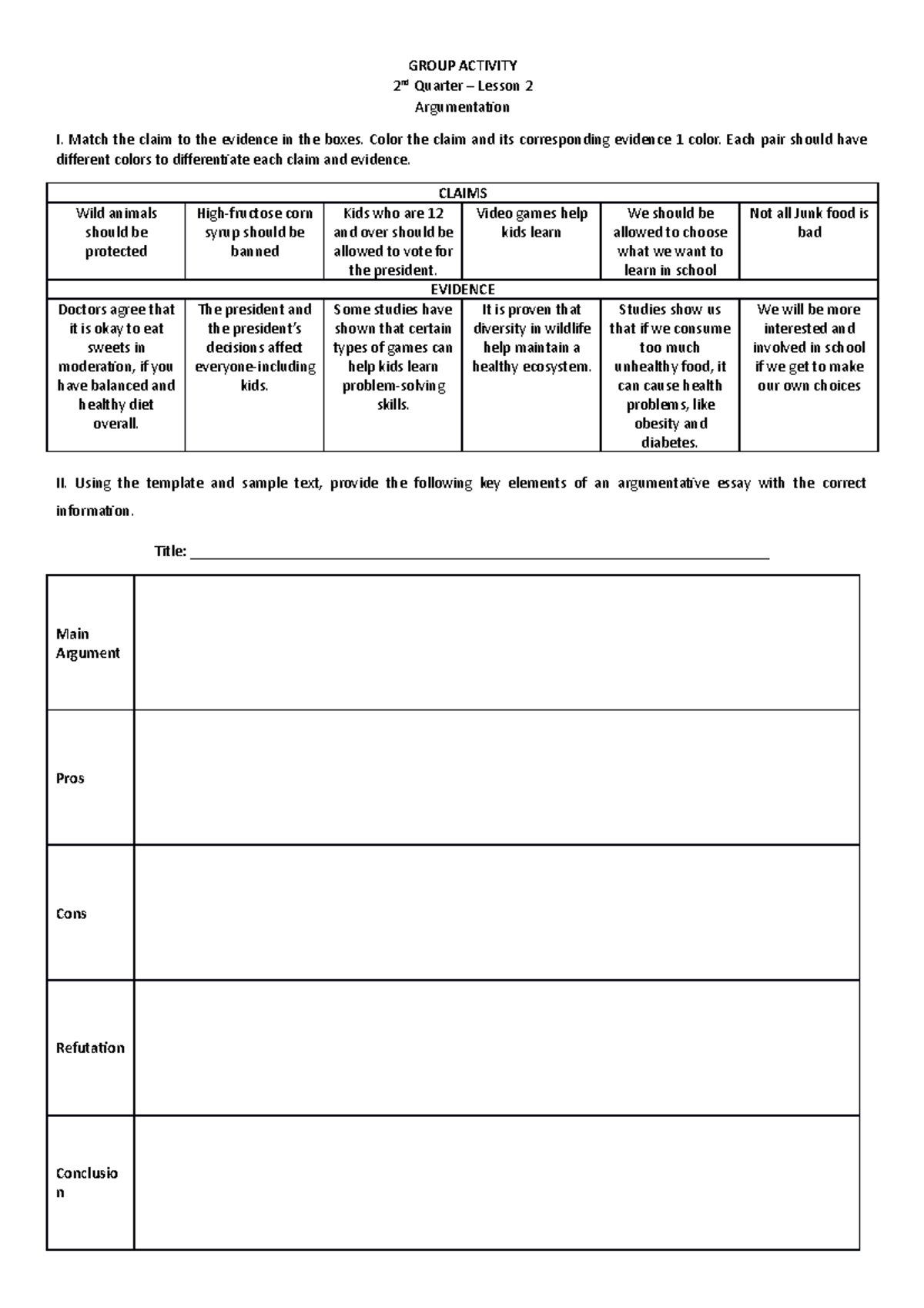 Group Activity - 2nd quarter lesson 2 - GROUP ACTIVITY 2 nd Quarter ...