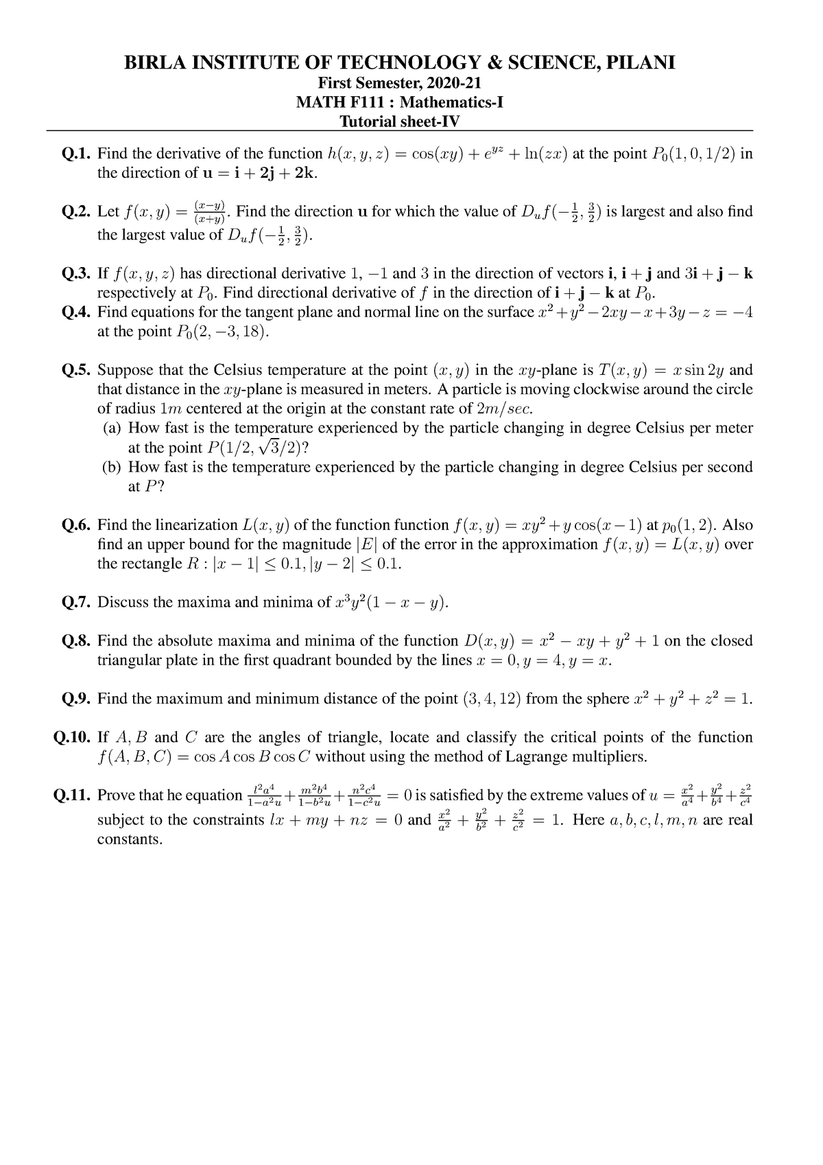 Ts4 Tut Sheets Maths F111 Bits Pilani Studocu