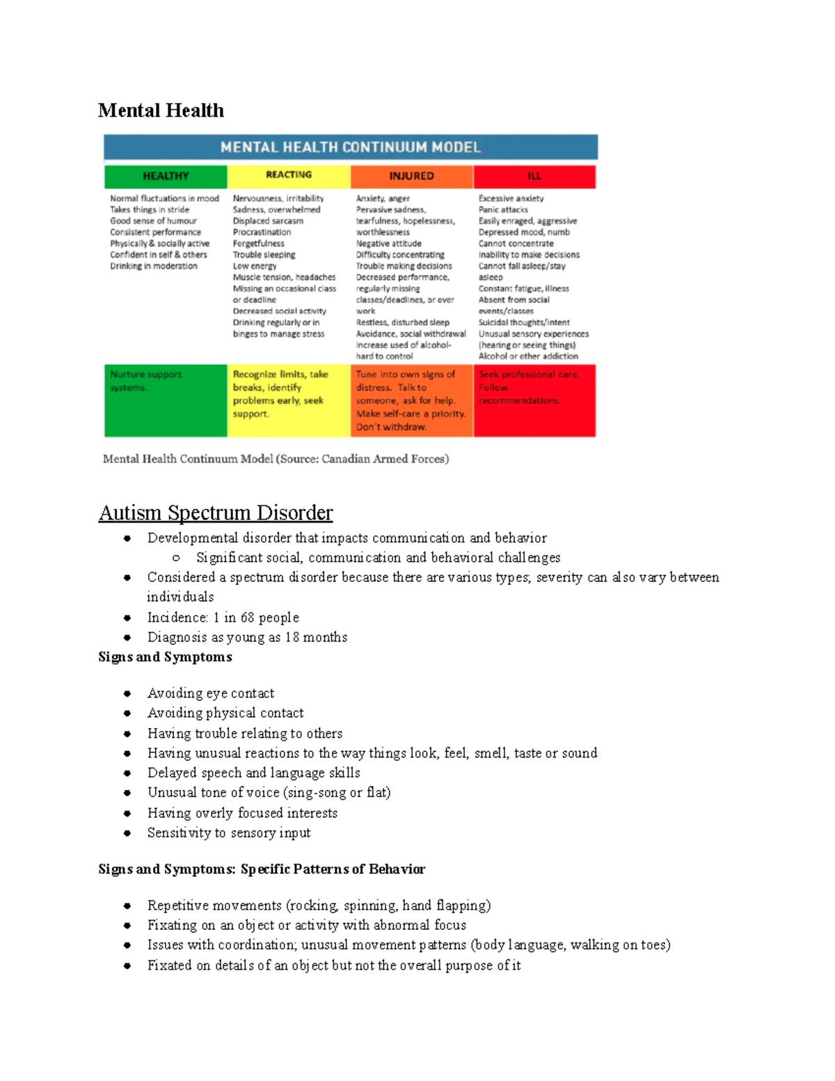 KIN 123 Lecture Notes 10 04 - Mental Health Autism Spectrum Disorder ...