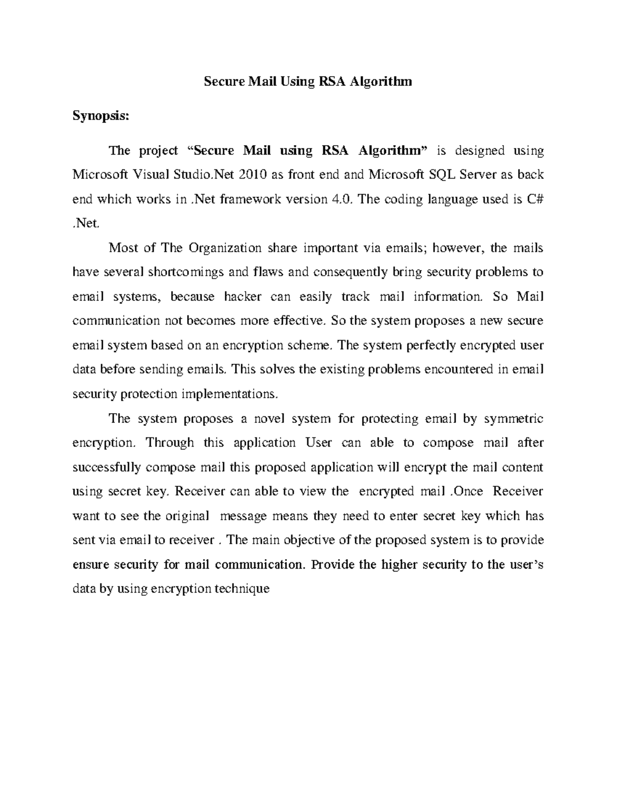 Kavin full - Summary B.Sc. Computer Science - Secure Mail Using RSA ...
