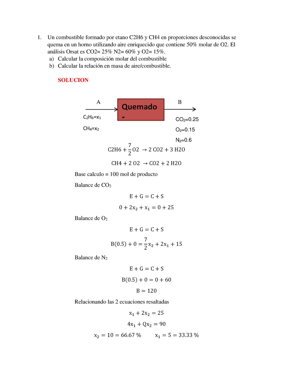 Un Combustible Formado Por Etano C2h6 Y Ch4 En Proporciones