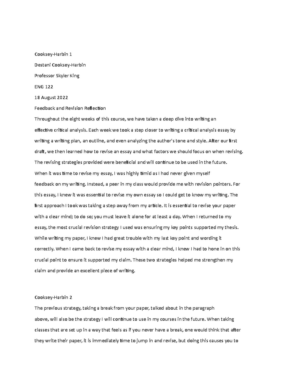 Feedback and Revision Reflection - Cooksey-Harbin 1 Destani Cooksey ...