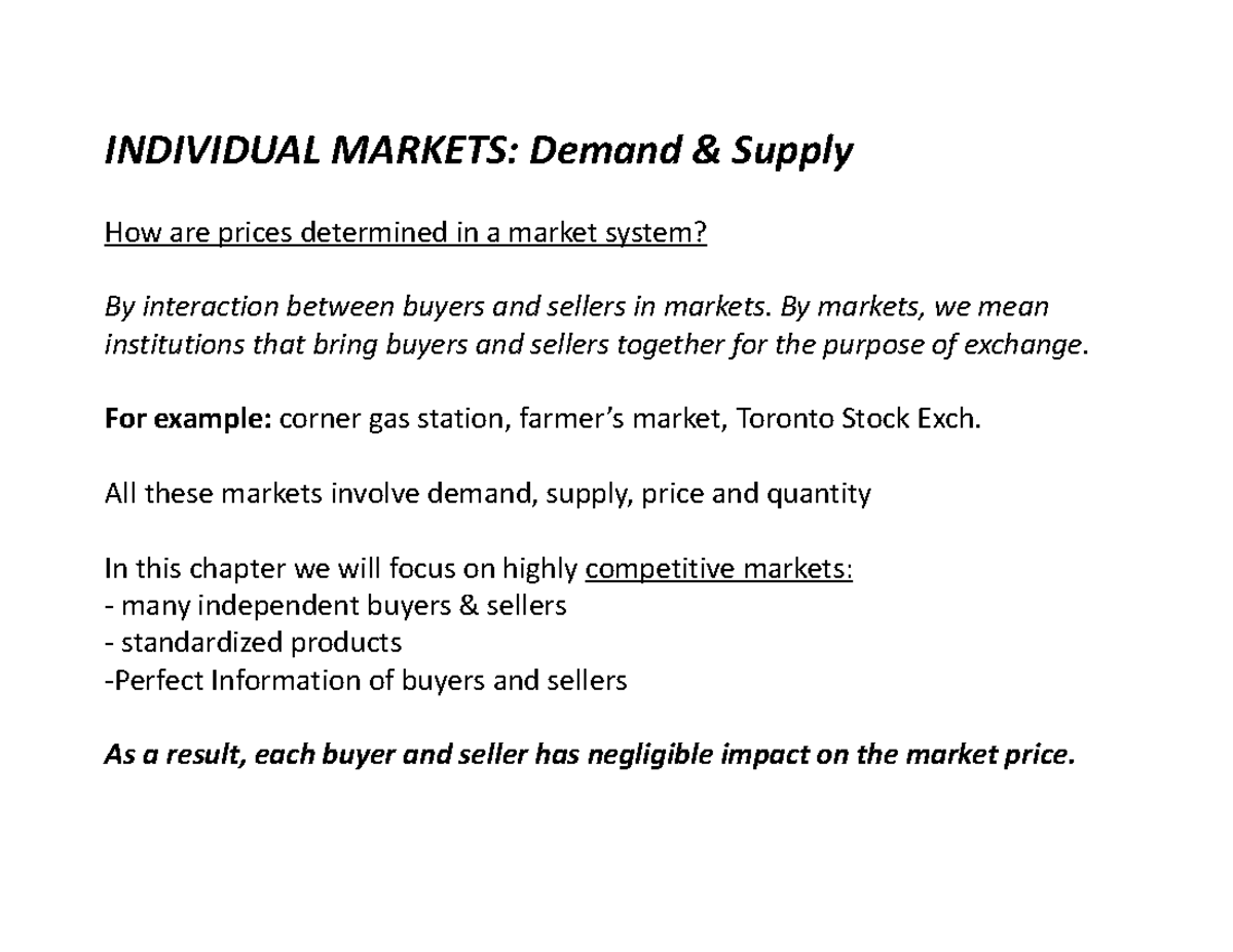 Lecture NotesDemandSupply (2)1 INDIVIDUAL MARKETS Demand & Supply