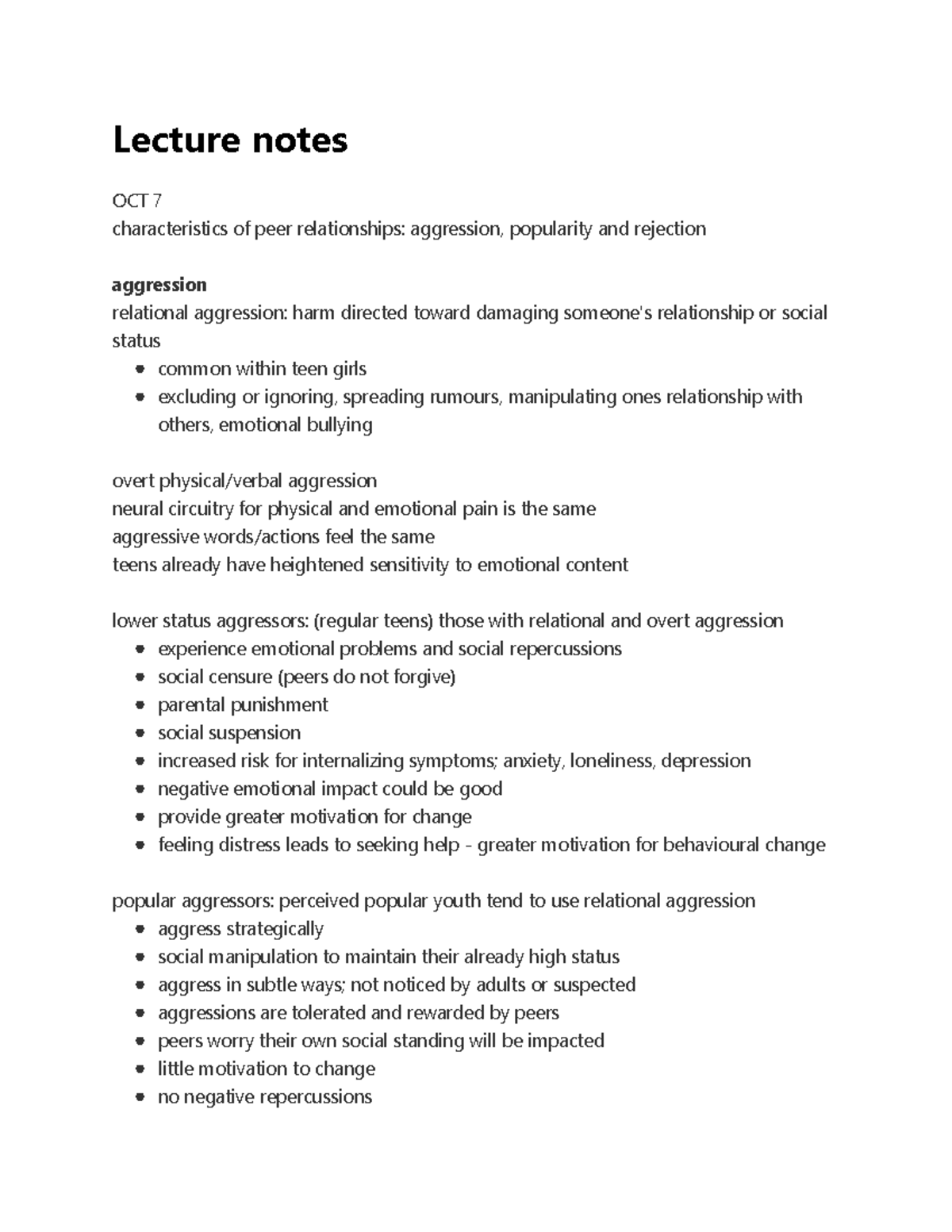 Peers and family Lecture notes OCT 7 characteristics of peer