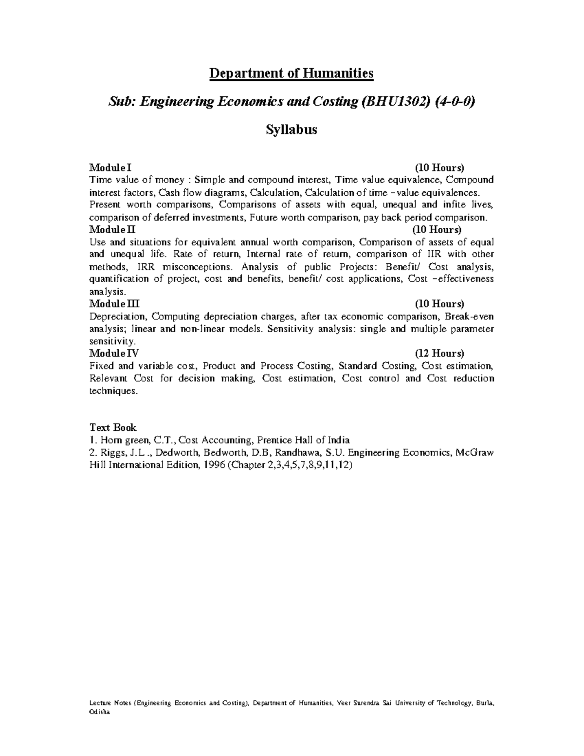 Economics in Engineering - Lecture Notes (Engineering Economics and ...