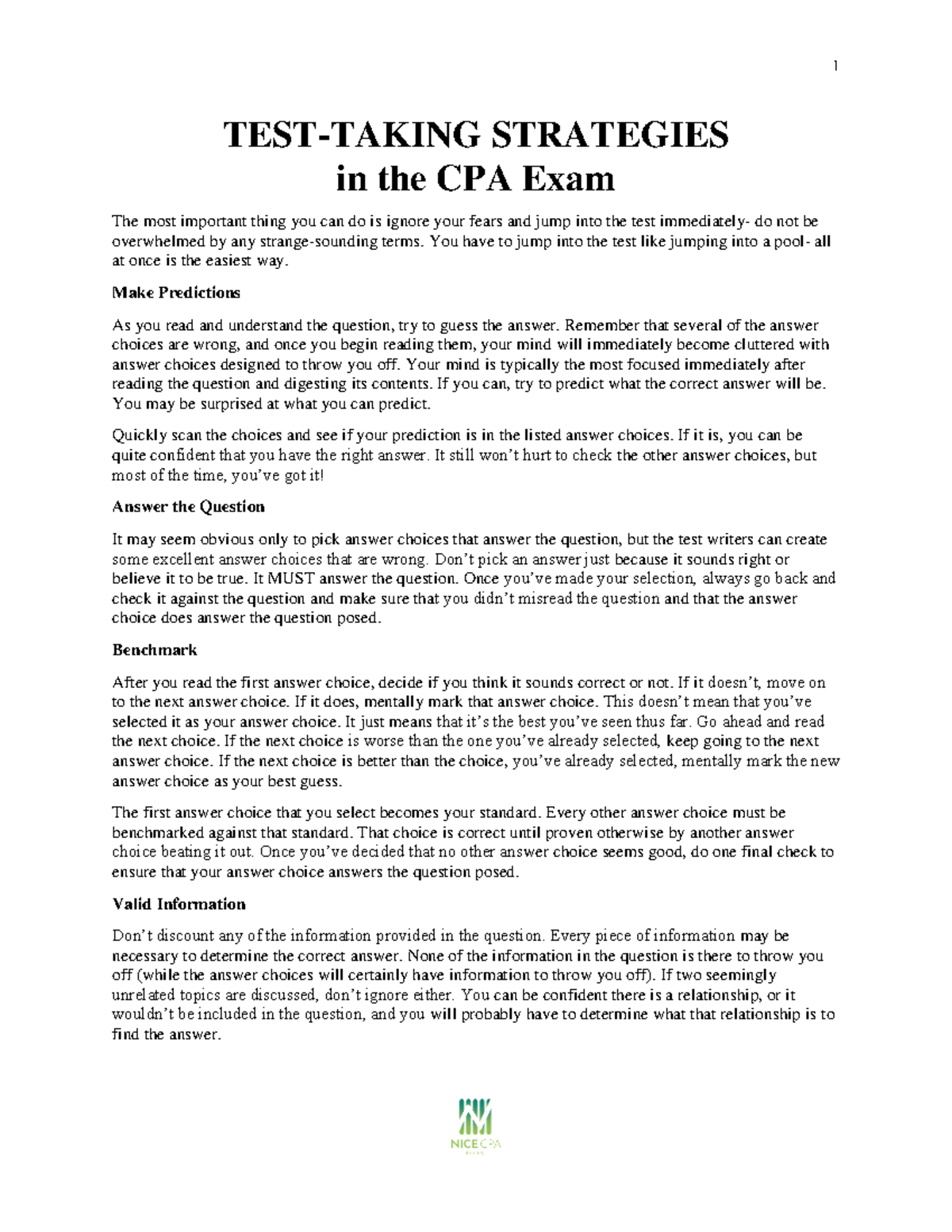 Test taking Strategies in the CPA Exam - TEST-TAKING STRATEGIES in the ...