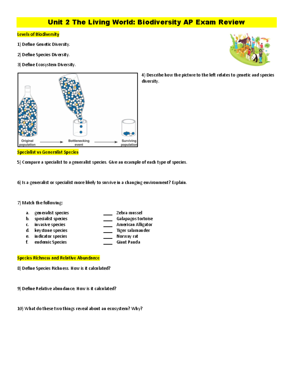 Week 2 APES - Unit 2 The Living World Biodiversity AP Exam Review ...