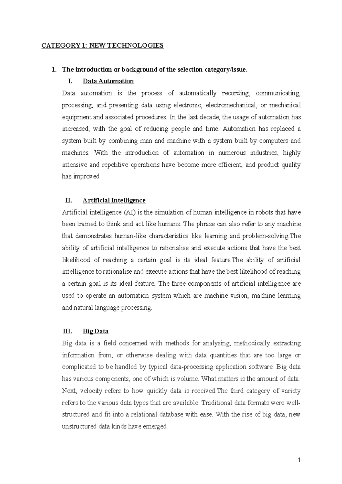 Final Group Project TASK 2 - CATEGORY 1: NEW TECHNOLOGIES 1. The ...
