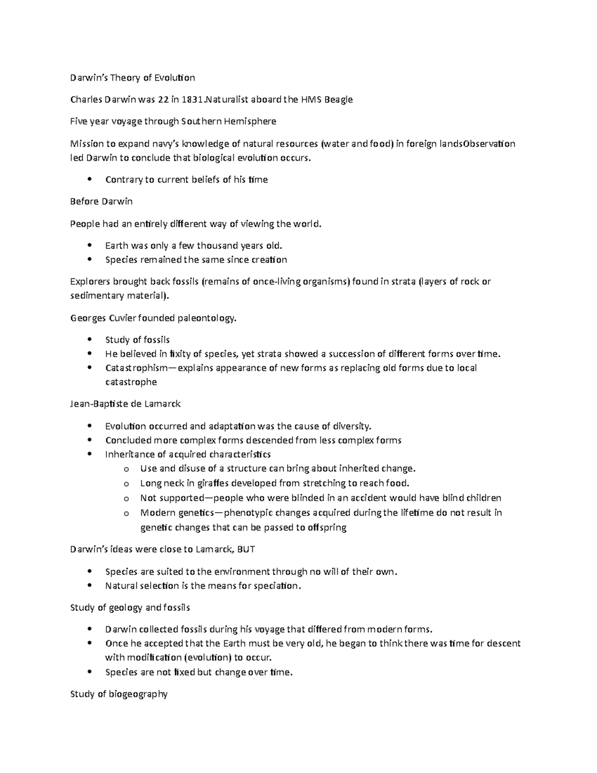 Chapter 14- BIO - Lecture notes 14 - Darwin’s Theory of Evolution ...