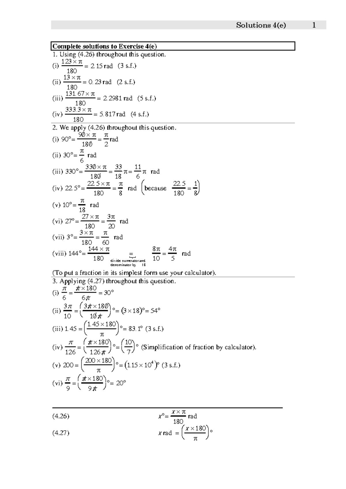 Soln 4e - Mrs smith - Solutions 4(e) 1 Complete solutions to Exercise 4 ...