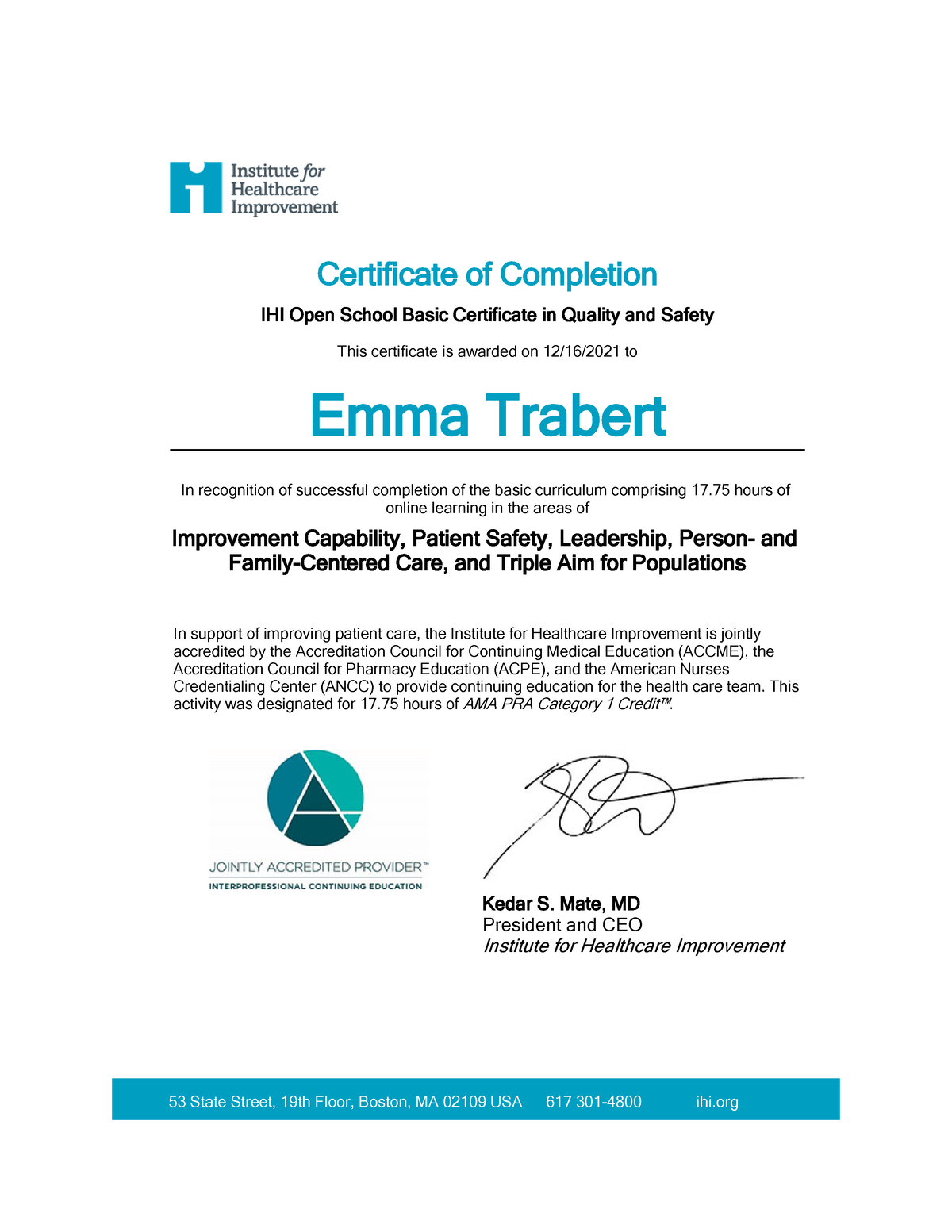 Open School Basic Certificate (1) the Certificate of Completion IHI