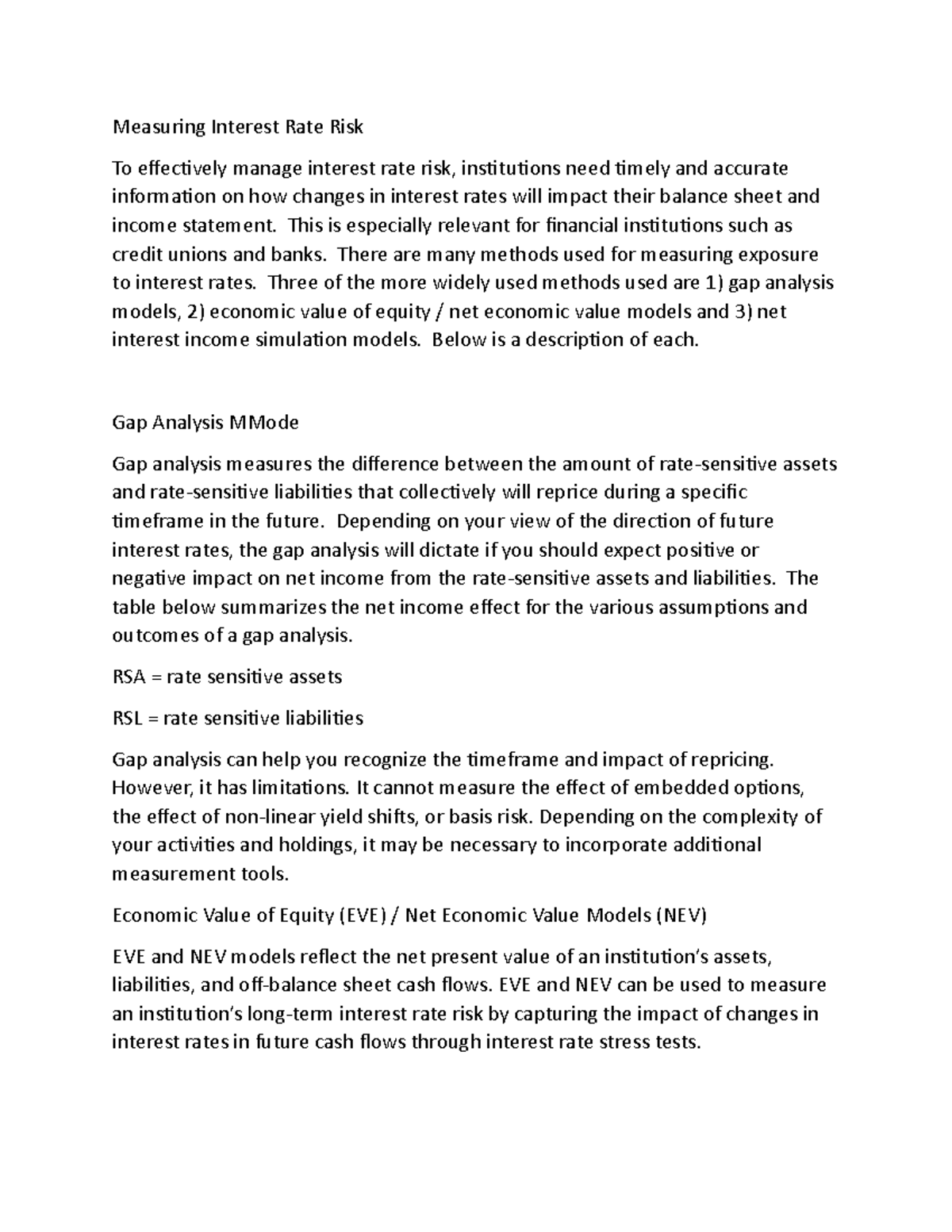 Techniques of measurement of interest rate risk - Measuring Interest ...