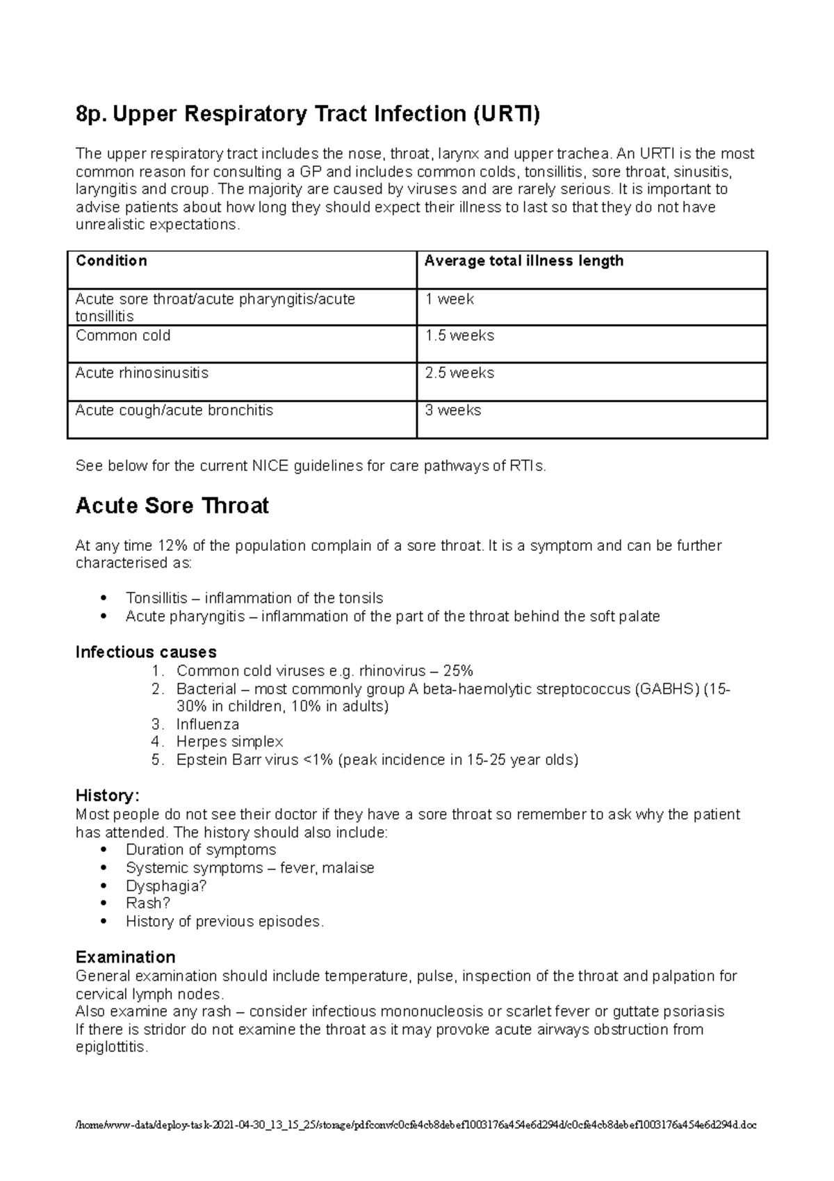 Lecture notes, lecture 8p Upper respiratory tract infection 8p