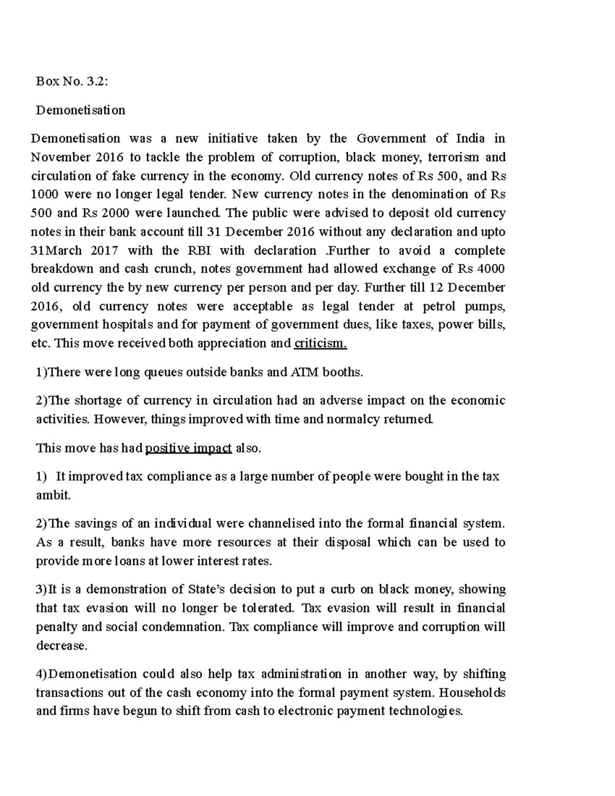 GST - ECON - Box No. 3: Demonetisation Demonetisation was a new ...