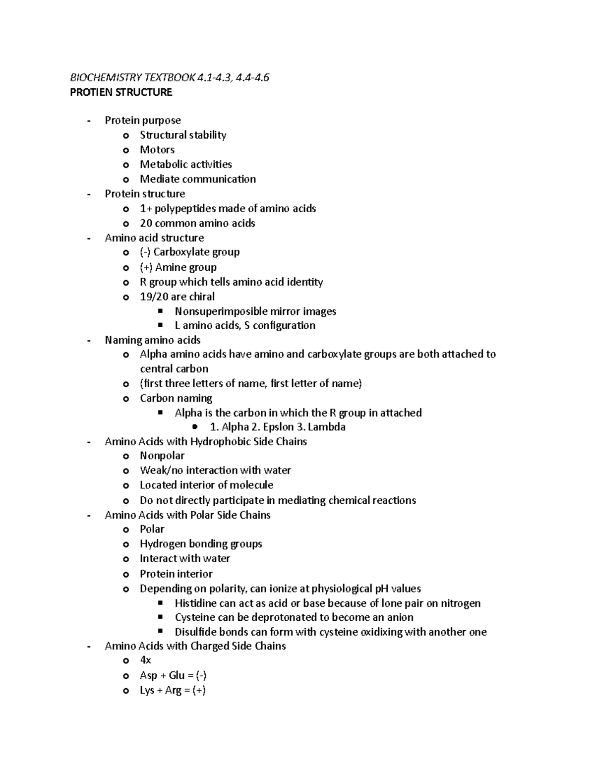 4.1-4.6 Reading Notes - BIOCHEMISTRY TEXTBOOK 4.1-4, 4-4. PROTIEN ...