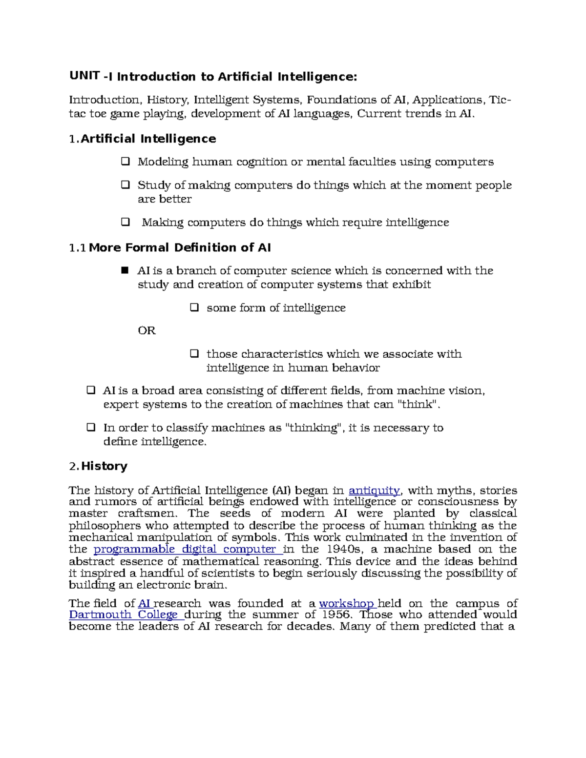 AI 1 - Lecture notes 2 - Artificial Intelligence - Studocu