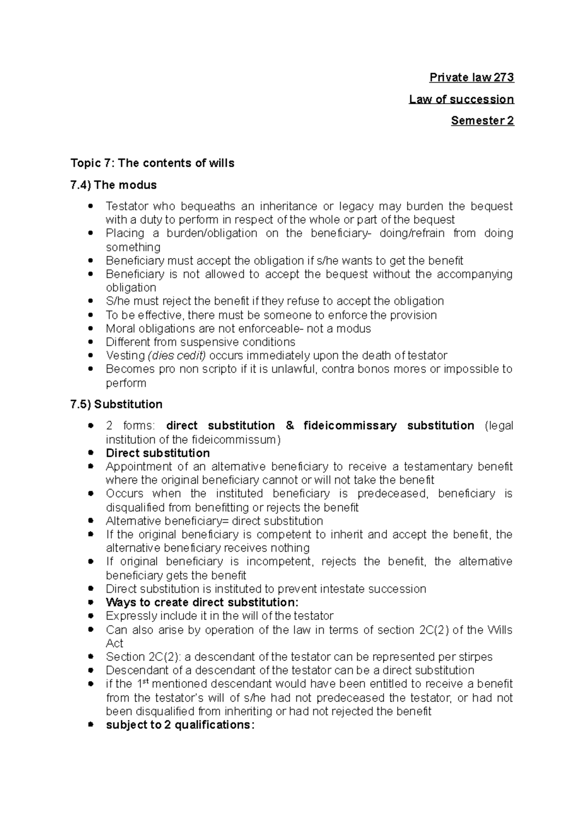 Private law 273 - Lecture notes containing class examples - Private law ...