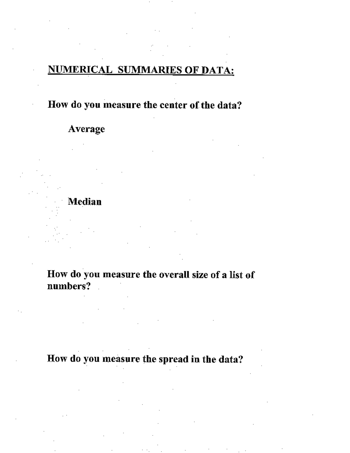 Chapter 4 - Lecture notes 4 - NUMERICAL SUMMARIES OF DATA: How do you ...