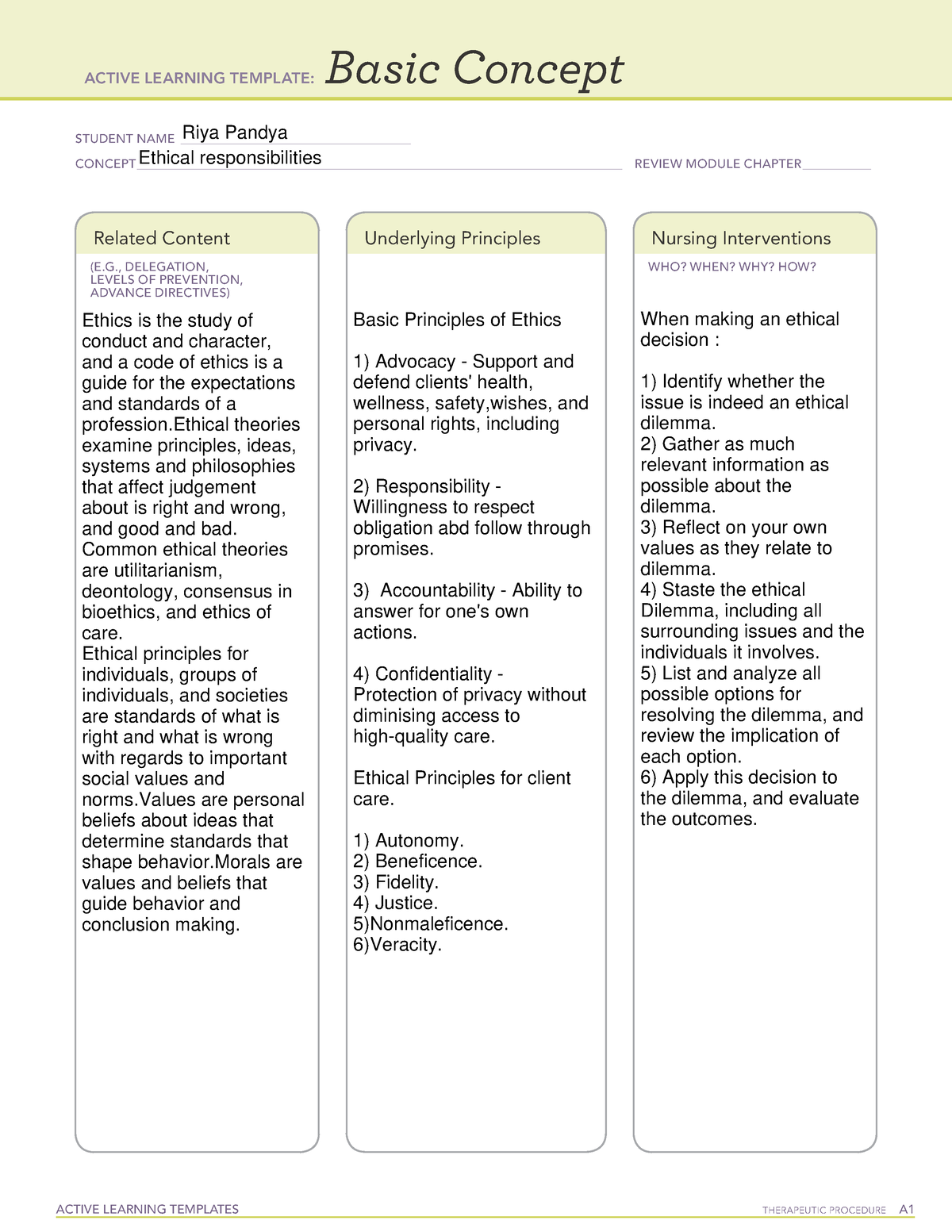 Ethical Responsibilities ACTIVE LEARNING TEMPLATES THERAPEUTIC