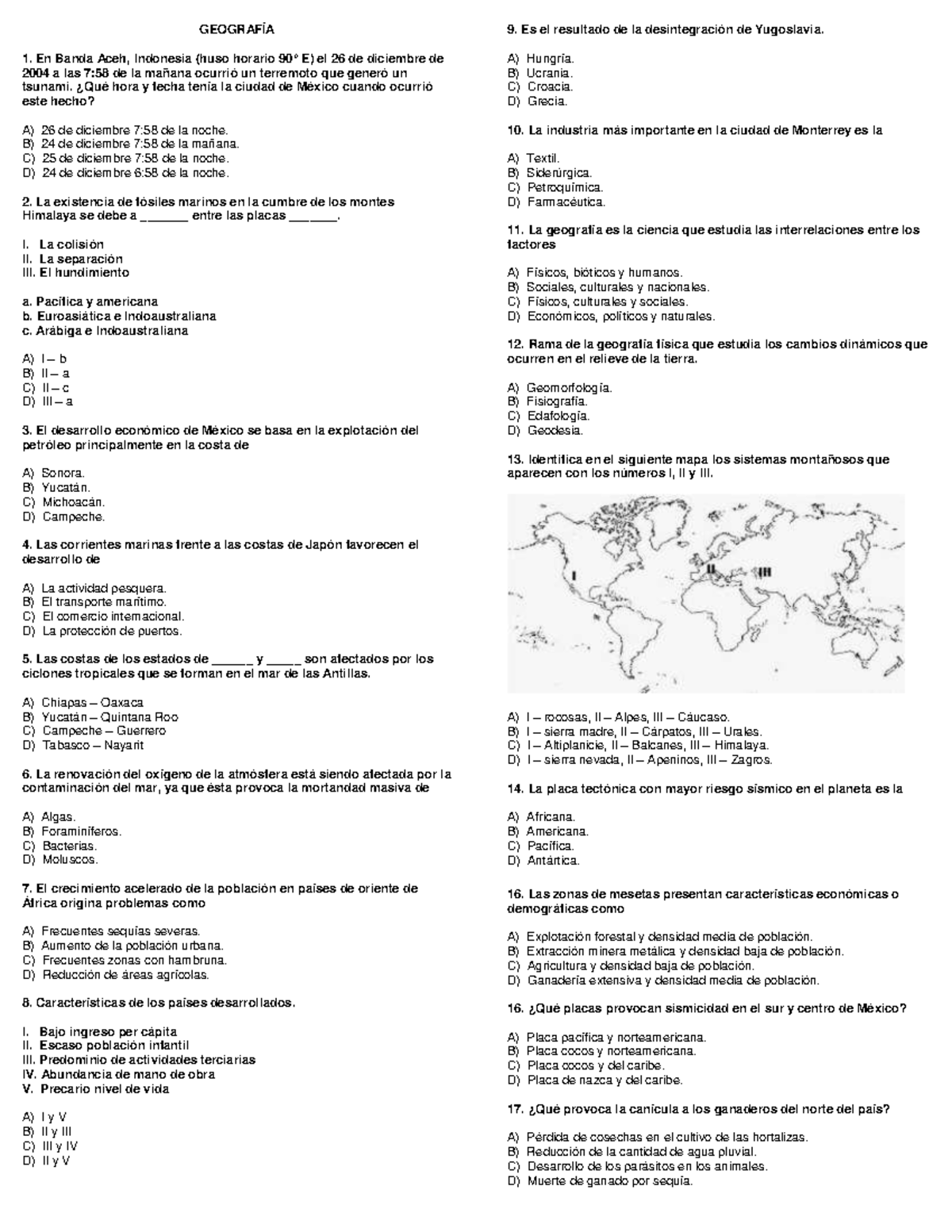 Geografía - Examen Geo UNAM - GEOGRAFÍA En Banda Aceh, Indonesia (huso ...