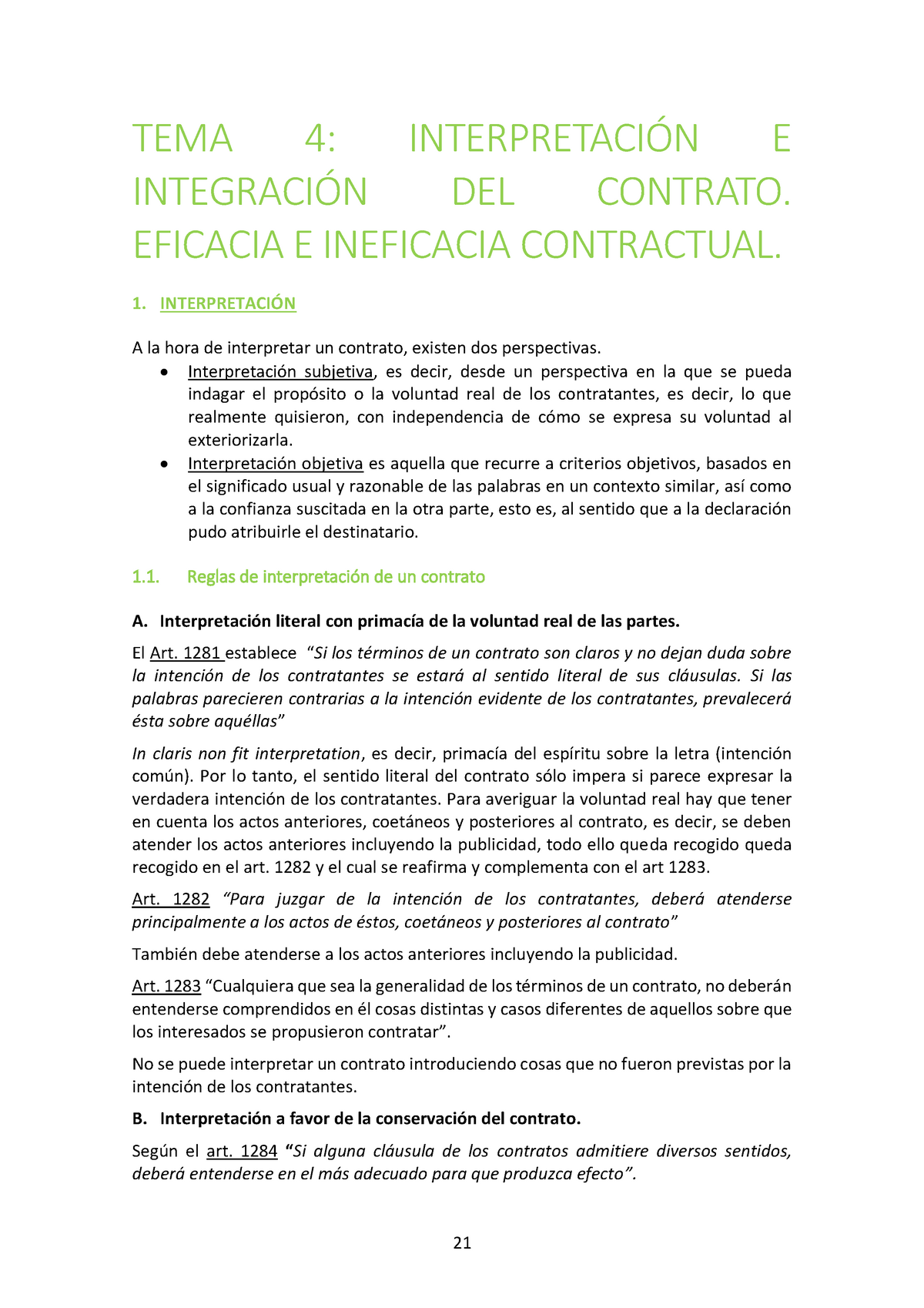 Tema 4 Tema 4 InterpretaciÓn E IntegraciÓn Del Contrato Eficacia E Ineficacia Contractual