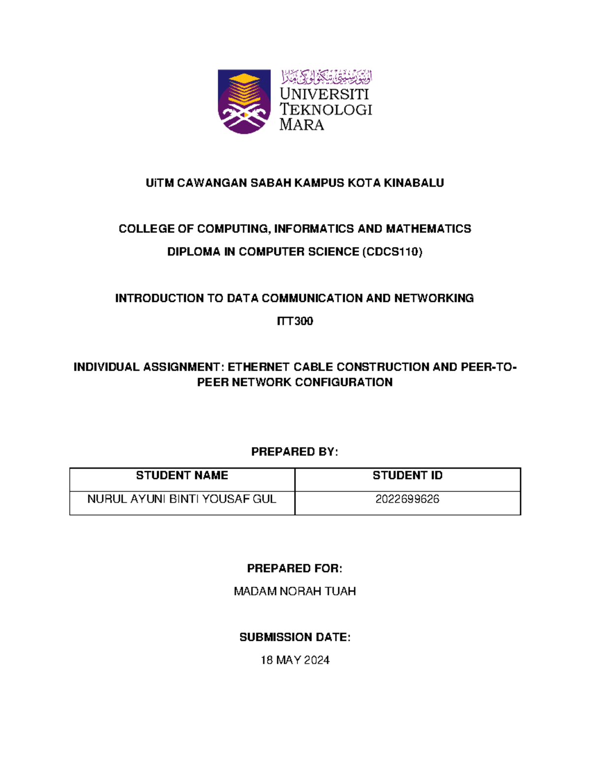 ITT300 Individual Assignment - UiTM CAWANGAN SABAH KAMPUS KOTA KINABALU ...