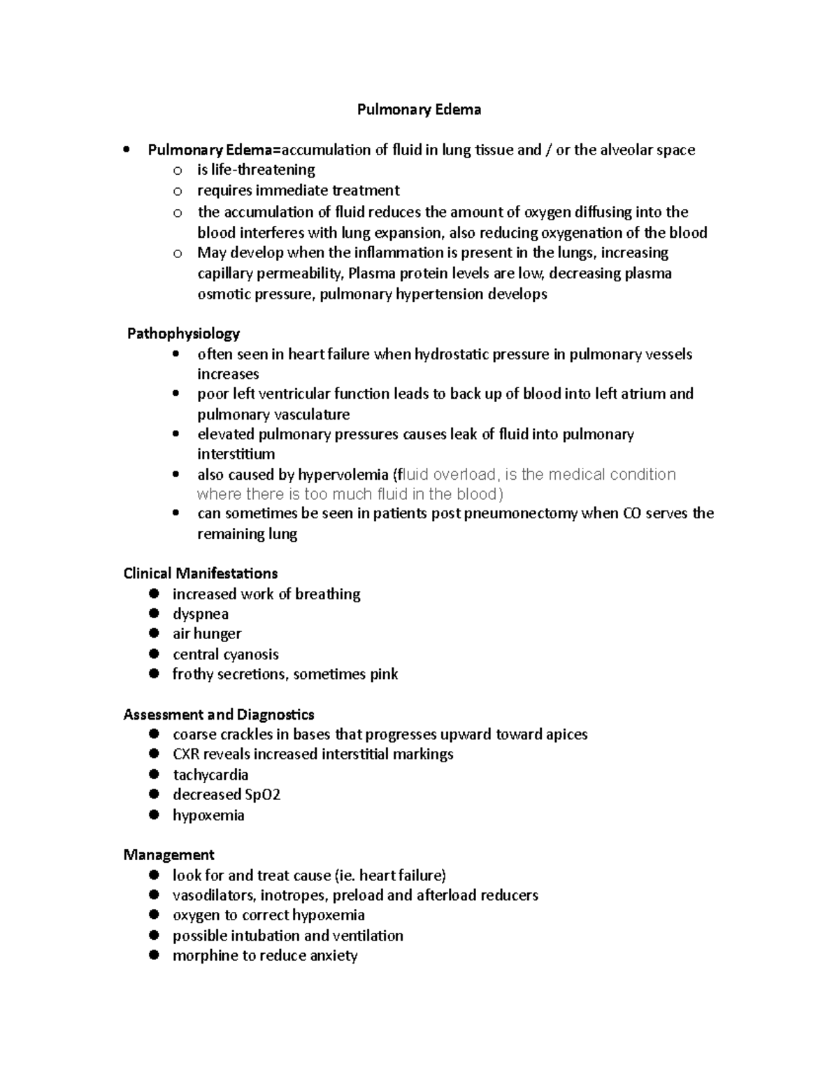 Pulmonary Edema - Lecture notes 6 - Pulmonary Edema Pulmonary Edema ...