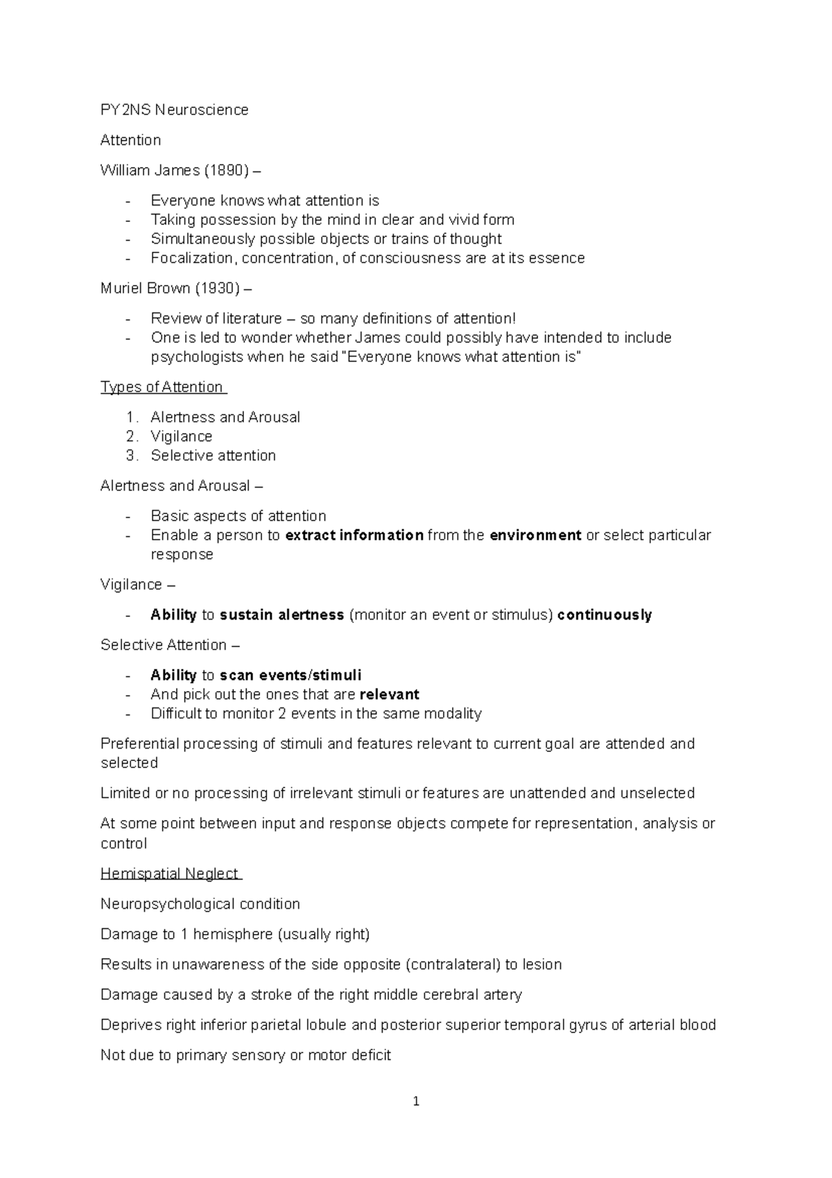 Lecture 1 Attention - PY2NS Neuroscience Attention William James (1890 ...