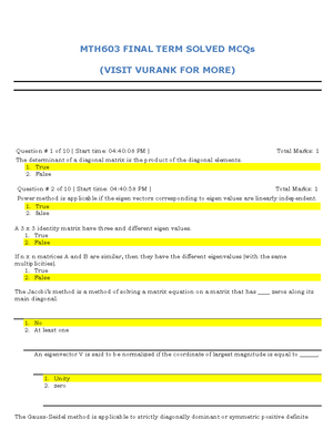 Mth Mcq S Final Term By Vu Topper Rm Copy Mth Numerical Analysis Update Mcqs For