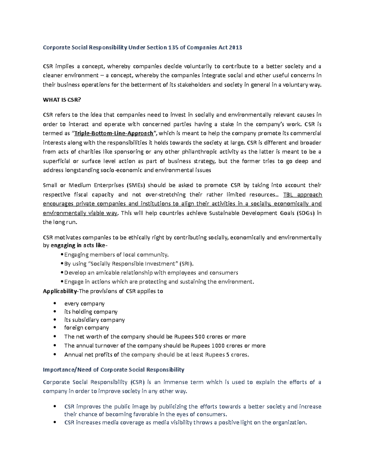 Corporate Social Responsibility Under Section 135 of Companies Act 2013 ...