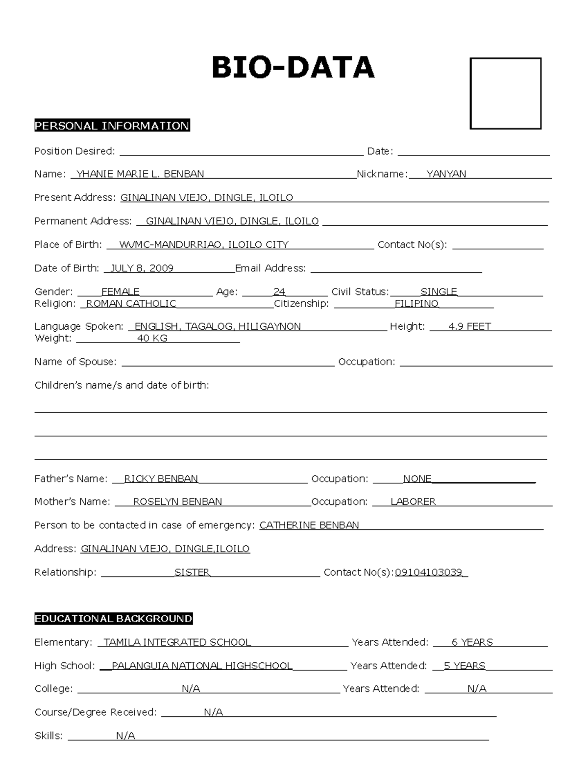 Biodata-Template-Philippines - BIO-DATA PERSONAL INFORMATION Position ...