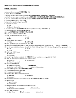 MTLE August 2016 Recall Questions - August 27-28, 2016 CLINICAL ...