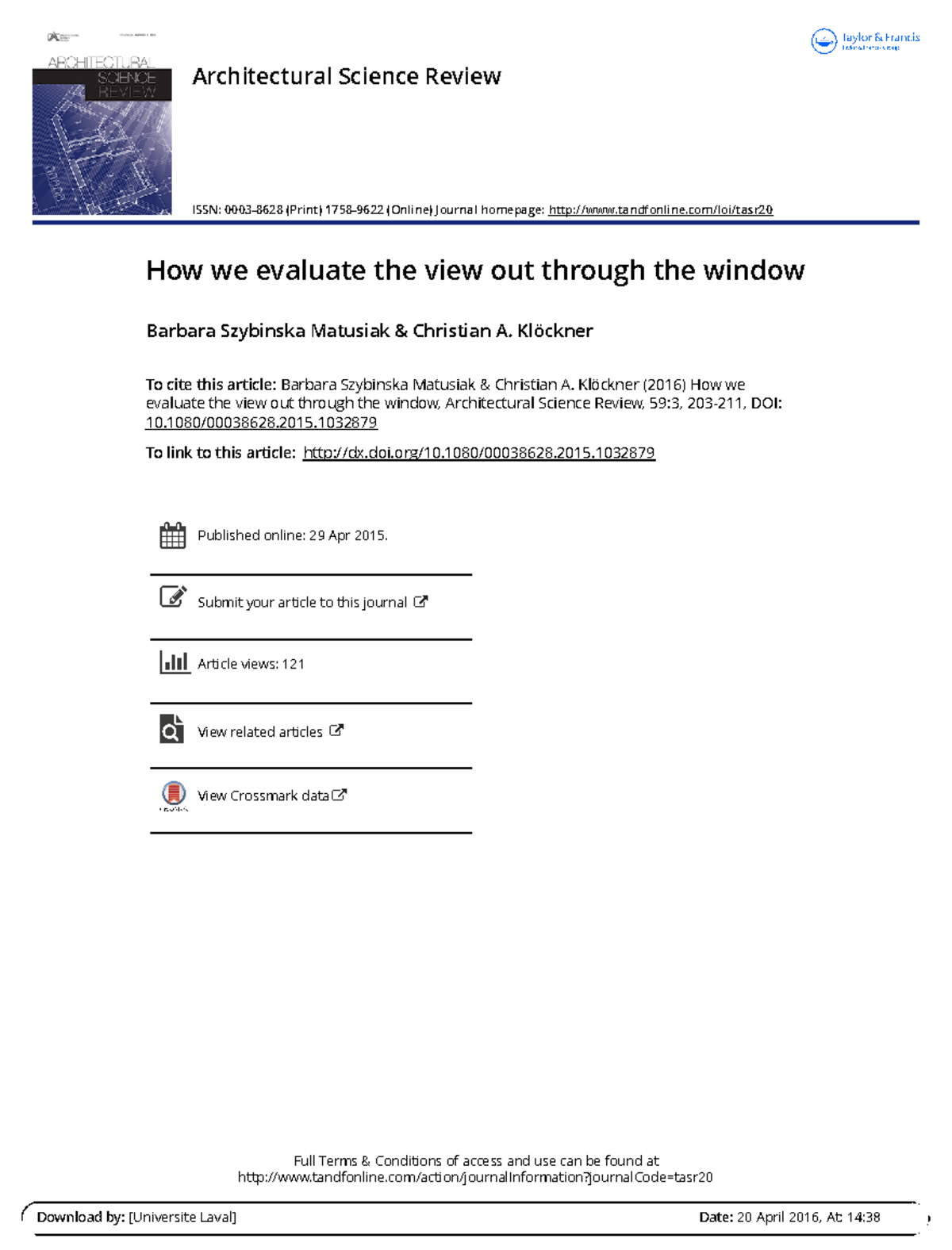 How to evaluate the view out through the window - Full Terms ...
